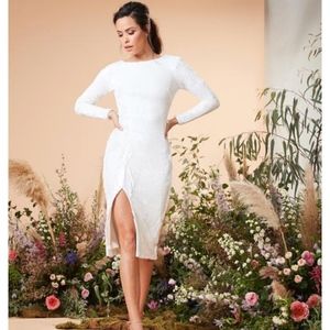 White Sequin Dress the Population Body Con Midi